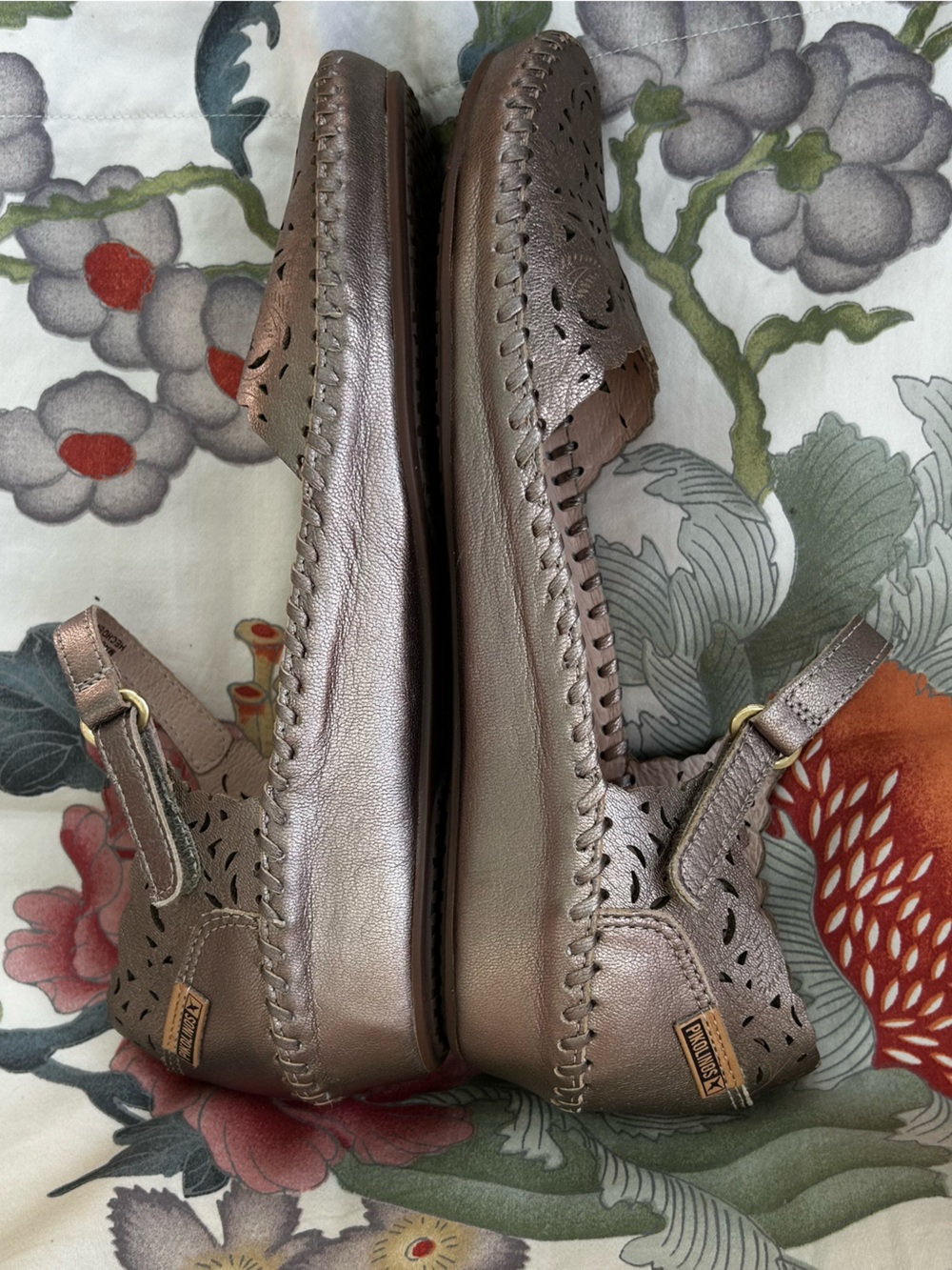 Pikolinos Light Gold Leather Low Wedge Shoe w Straps, Size 38, Size 7.5 to 8 - Picture 8 of 11